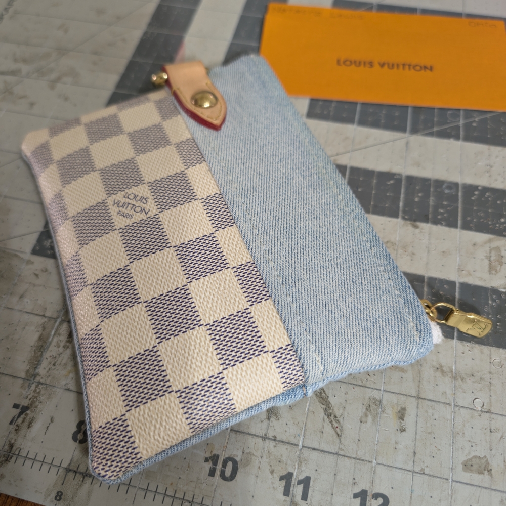 🍒SOLD🍒Upcycled Denim Wristlet Made w Authentic Louis Vuitton Materials